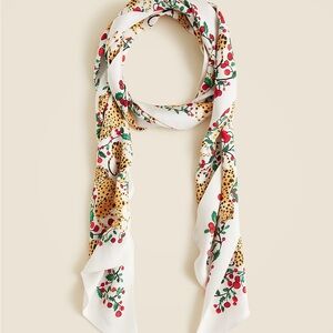 J. Crew Printed White Leopard & Berry Print Lightweight Silk Scarf